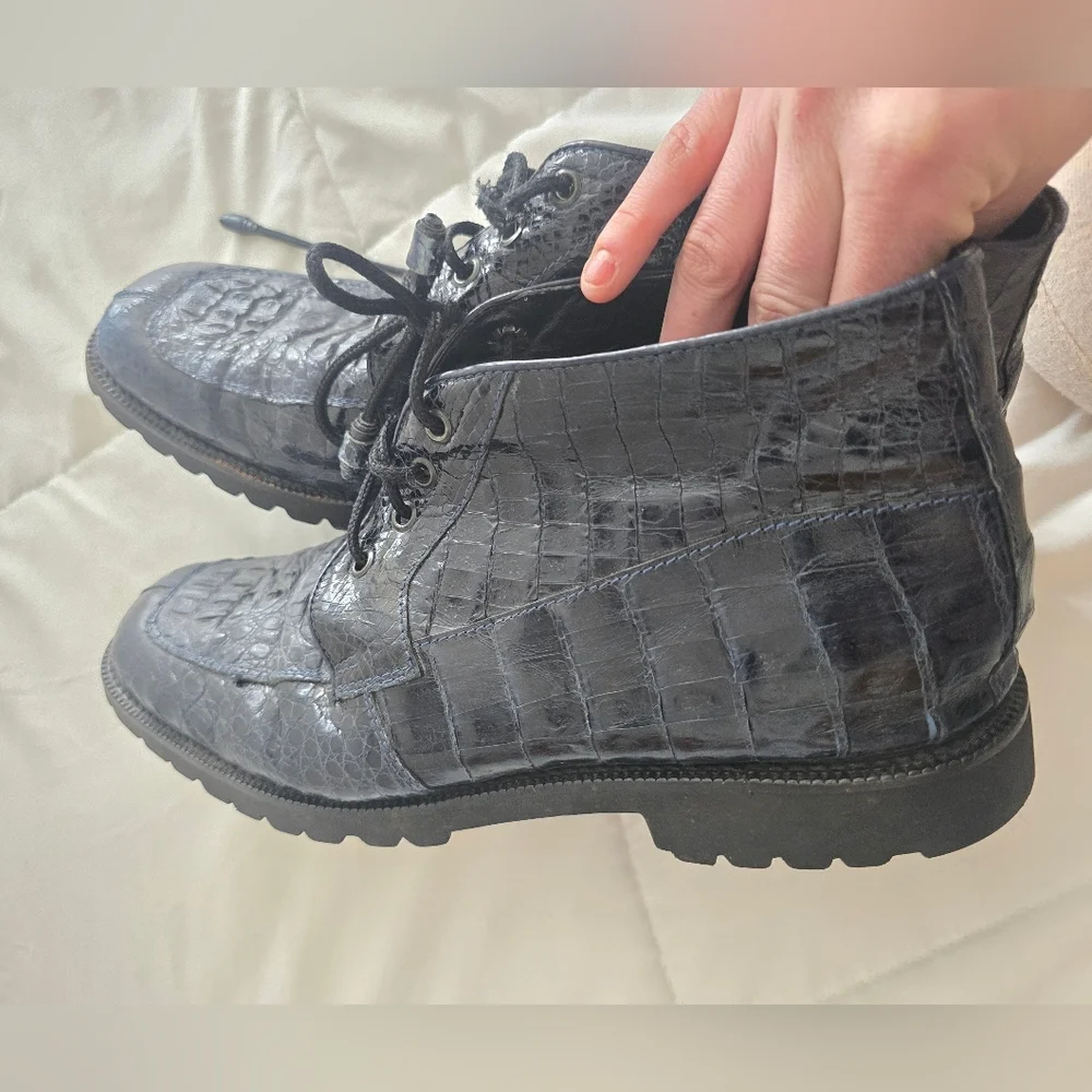 Los Altos Genuine Navy Blue Caiman Belly Ankle Boot